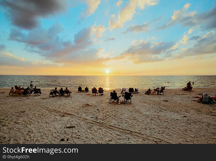 Beach, Chairs, Crowd