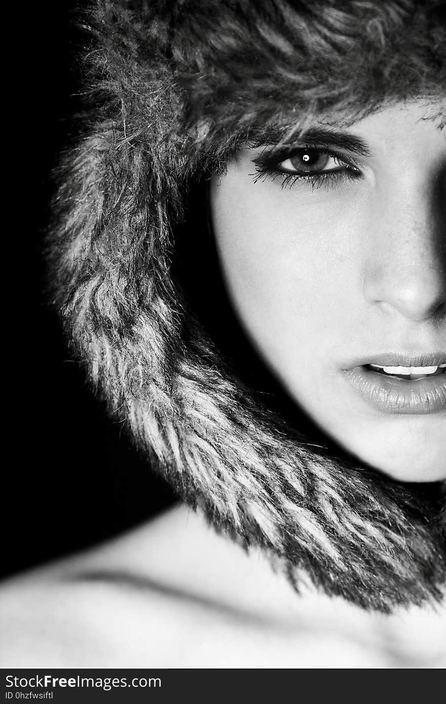 Fur Clothing, Face, Black And White, Beauty