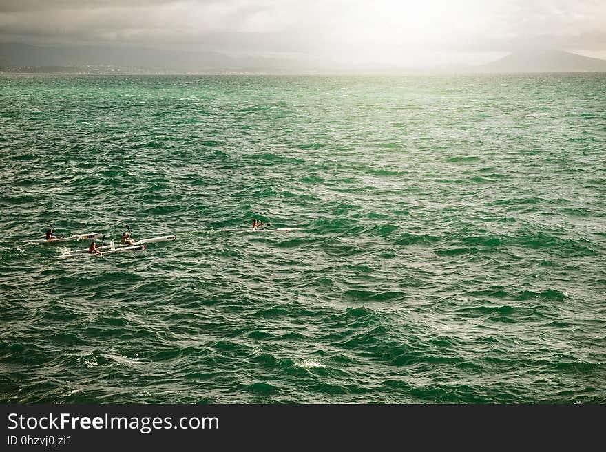 Beach, Bright, Canoes