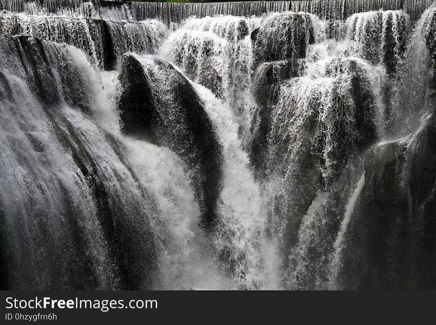 Water, Waterfall, Nature, Black And White