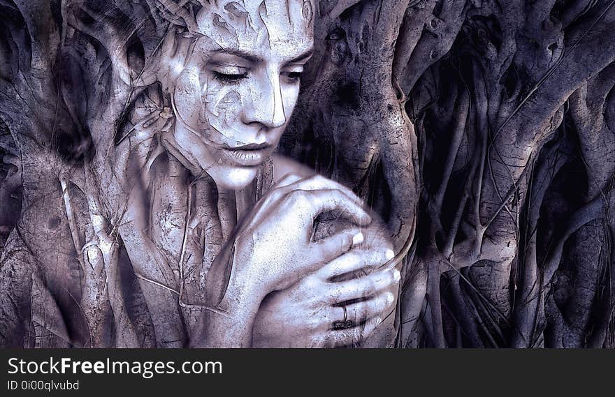 Sculpture, Tree, Human, Darkness