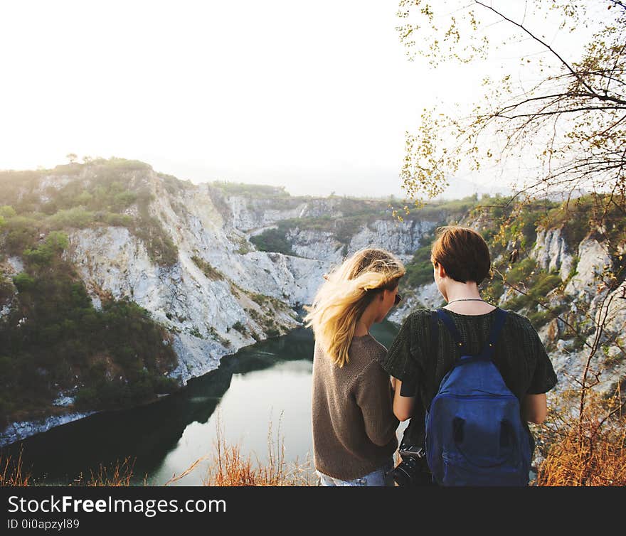 Cliffs, Friends, Friendship, Idyllic