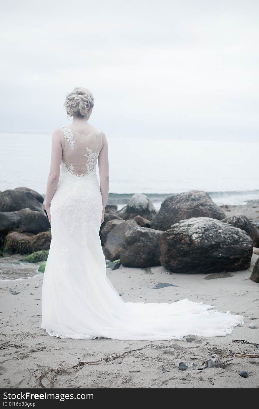 Alone, Beach, Bride, Dress