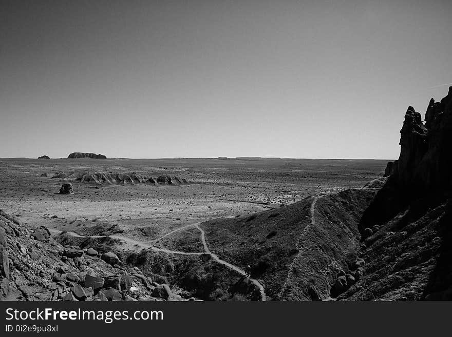 Black And White, Sky, Badlands, Monochrome Photography