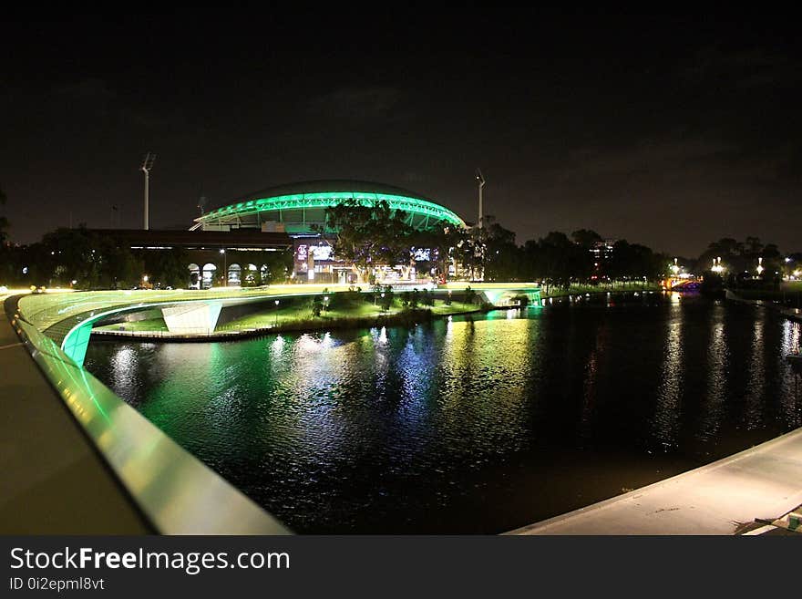 Reflection, Night, Water, Structure