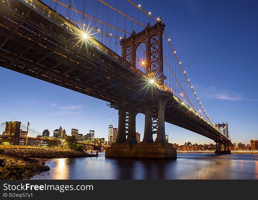 Bridge, Landmark, Cityscape, Reflection