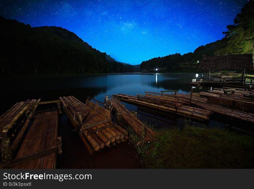 Bamboo raft on Pang Ung reservoir lake, Pang Ung Mae Hong Son province, Northern Thailand