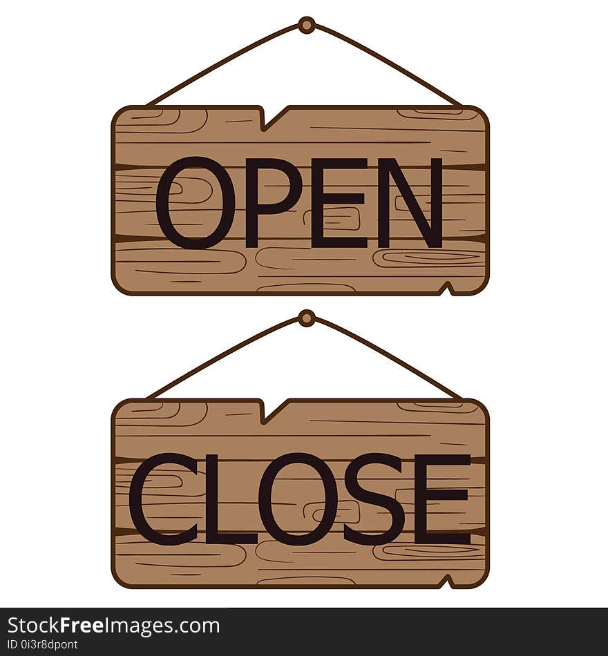 Open Close signs made of wood.