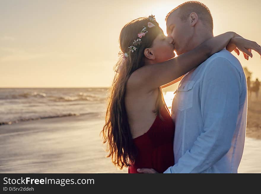 Affection, Backlit, Beach, Couple