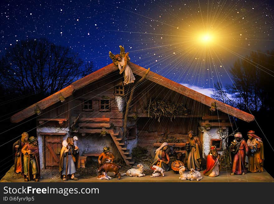 Nativity Scene, Sky, Night, Christmas Decoration