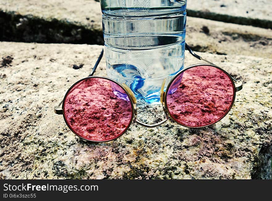 Glasses, Bottle, Stone