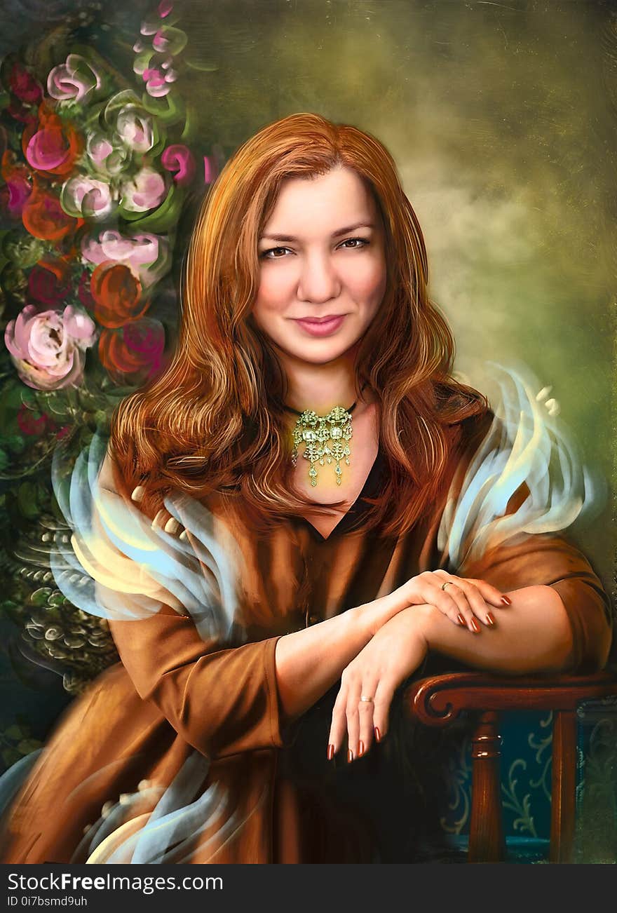 Human Hair Color, Portrait, Lady, Painting