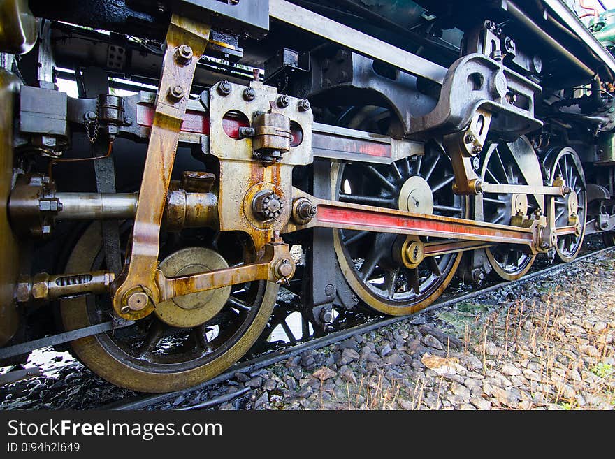 Close up - Old The train wheel, of vintage Steam locomotive Bangkok Thailand