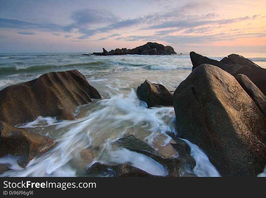 Beach, Boulders, Clouds