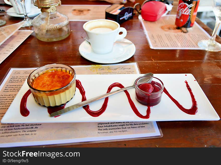 Creme Brulee on White Ceramic Plates