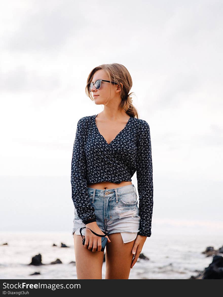 Woman Wearing Black Long Sleeve Top