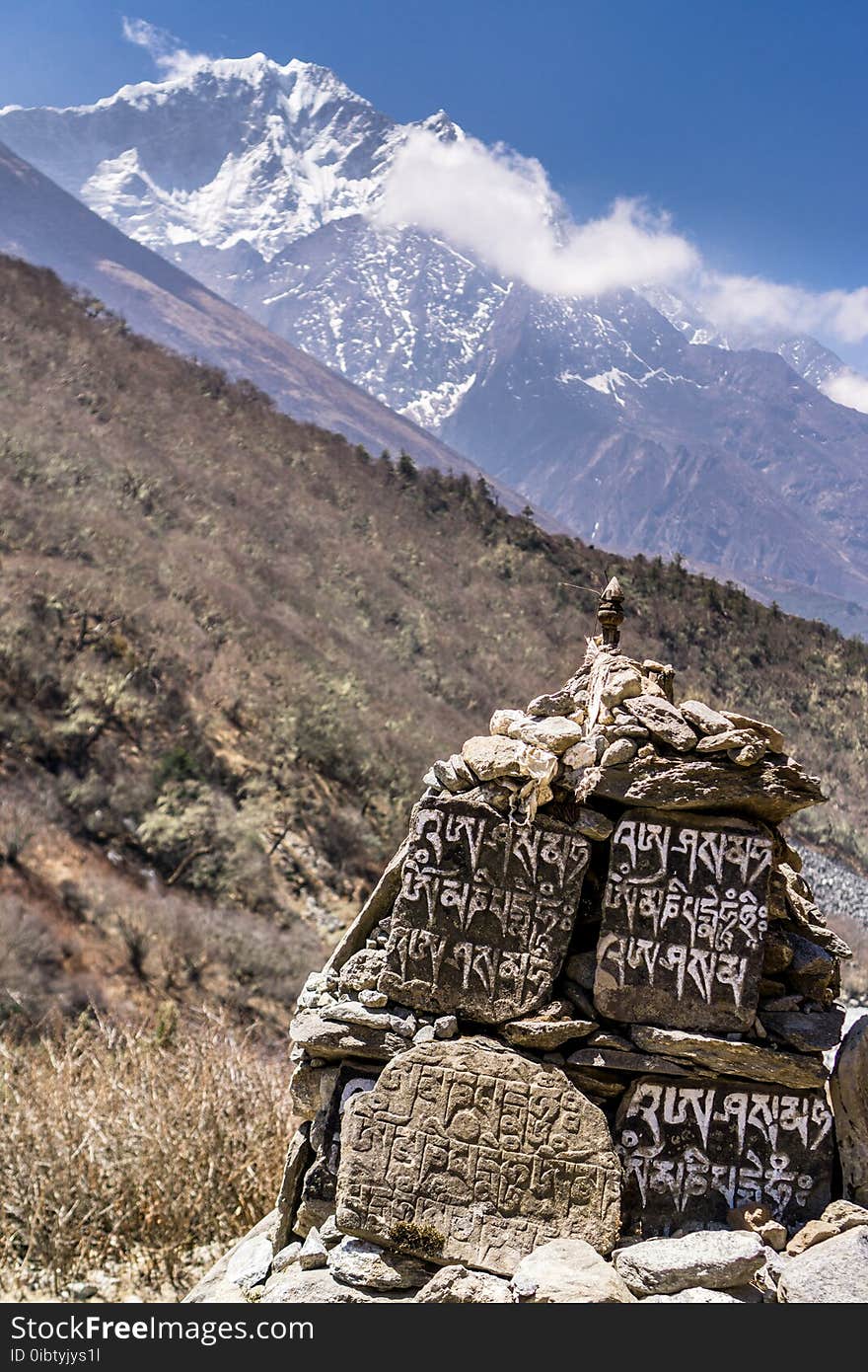 Tibetan Prayer Tablets during hike to Everest