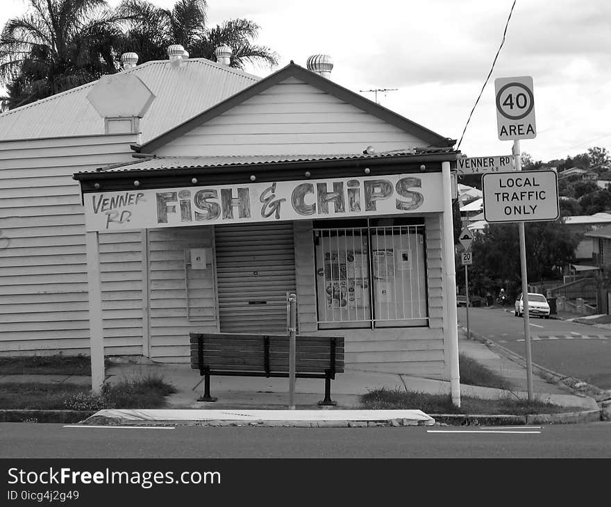 Black and White Photo on Fish & Chips Store Signage