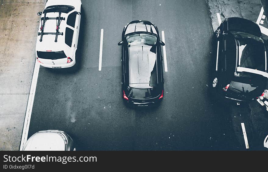 Aerial, View, Asphalt, Cars