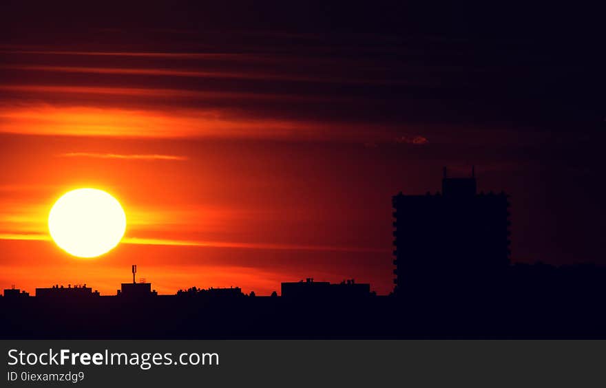 Backlit, Buildings, Clouds, Dawn,