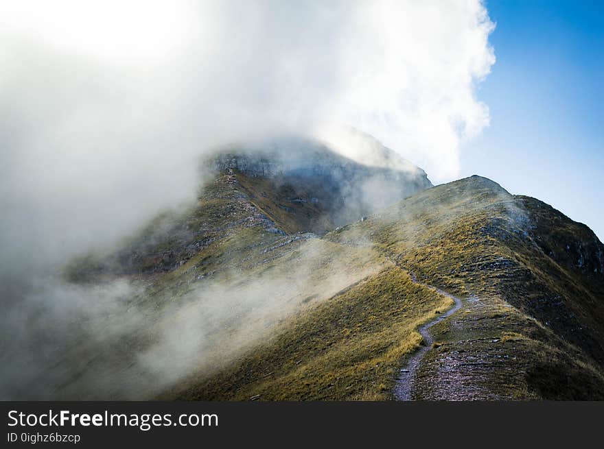 Cloud Covered Mountain Top on Landscape Photography