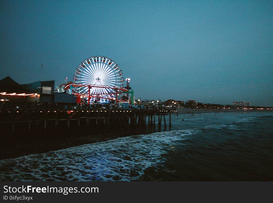 Ferris Wheel Lit during Night Time