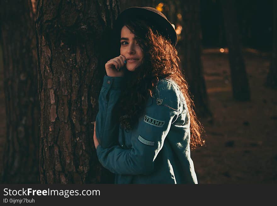 Woman Wearing Blue Jacket