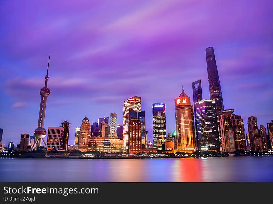 Illuminated Buildings at Dusk