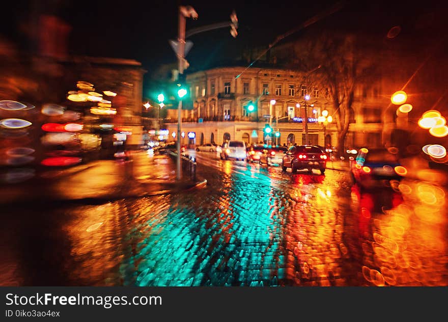 Evening Street With Benches And Lanterns.