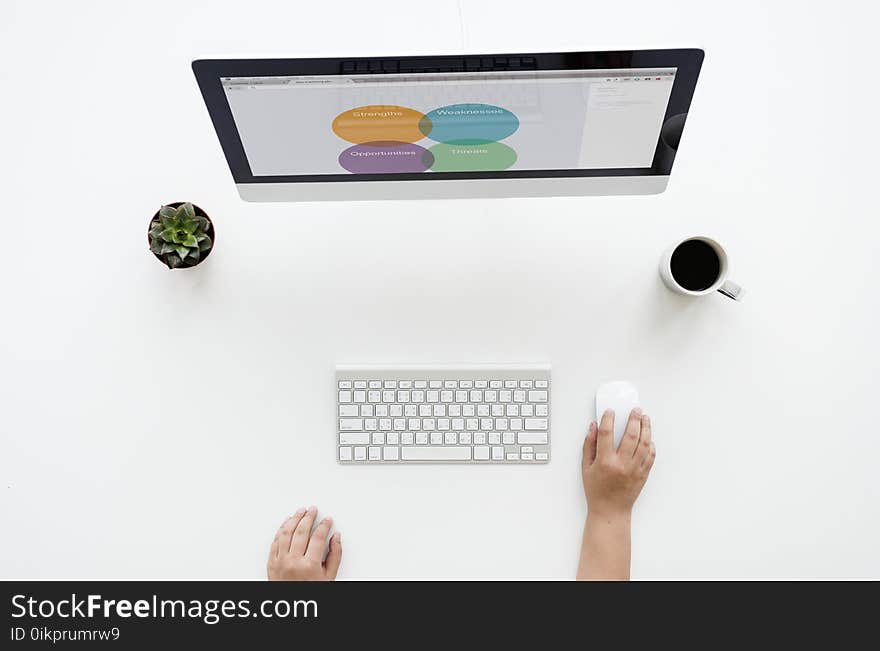 Imac On White Surface Near Apple Keyboard And Magic Mouse