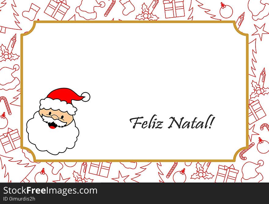 Cartão de Natal com Papai noel e enfeites natalinos