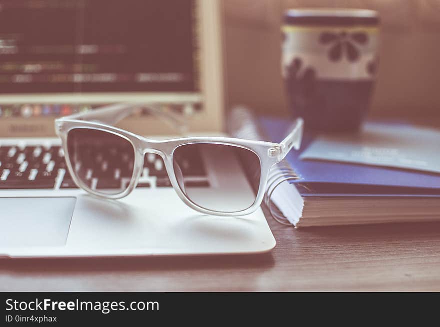 Computer, Cup, Desk, Eyewear