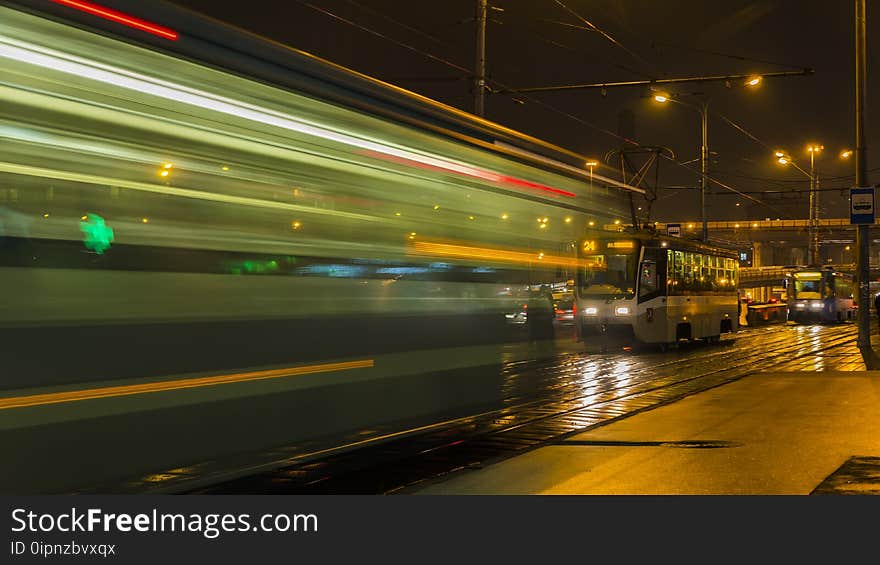 Night traffic on the urban thoroughfare and road junction, moscow