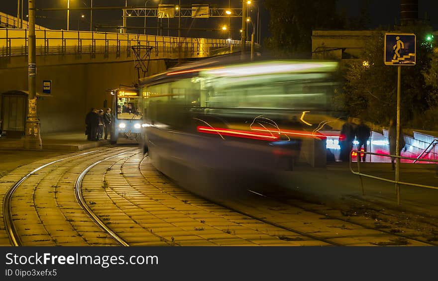 Night traffic on the urban thoroughfare and road junction, moscow