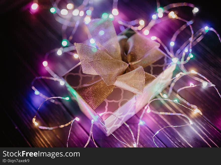 Gift Or Present Box With Light Bokeh Effect.