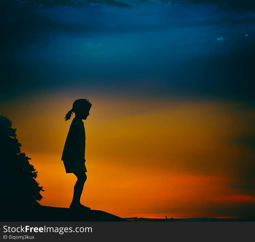 Silhouette of Girl during Night Time Painting