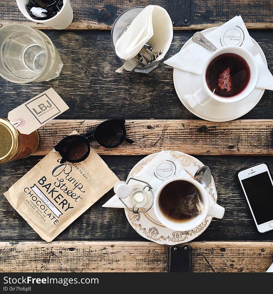 Top View of Tea on Wooden Table