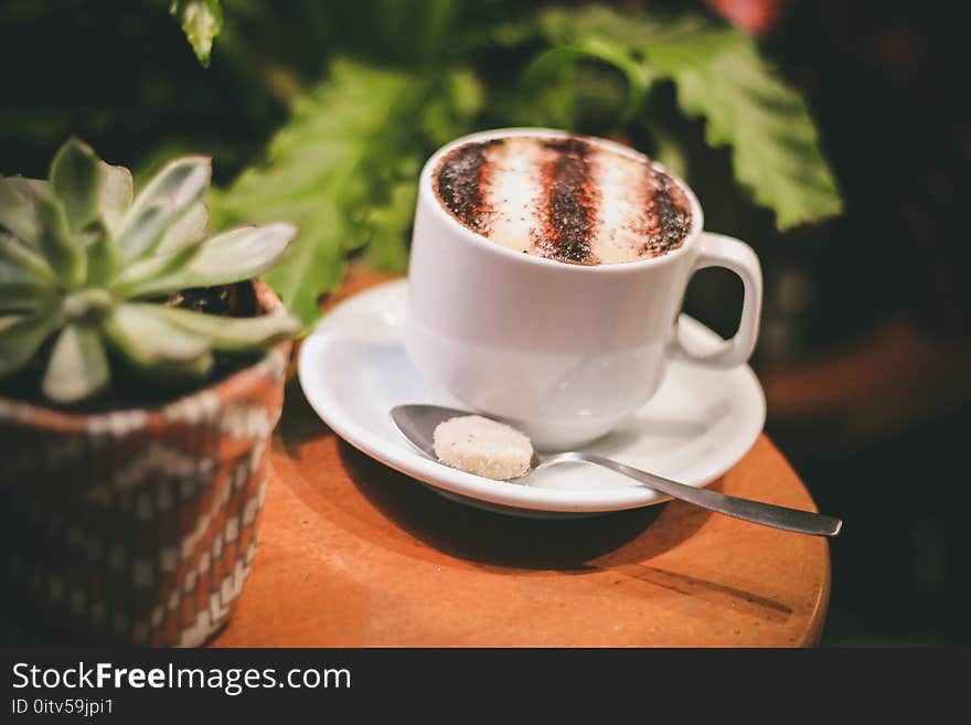 White Ceramic Mug With Stainless Steel Spoon