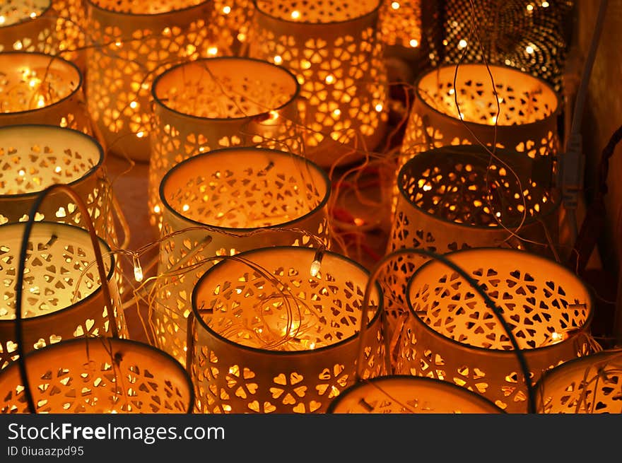 Round Brown Wooden Lanterns