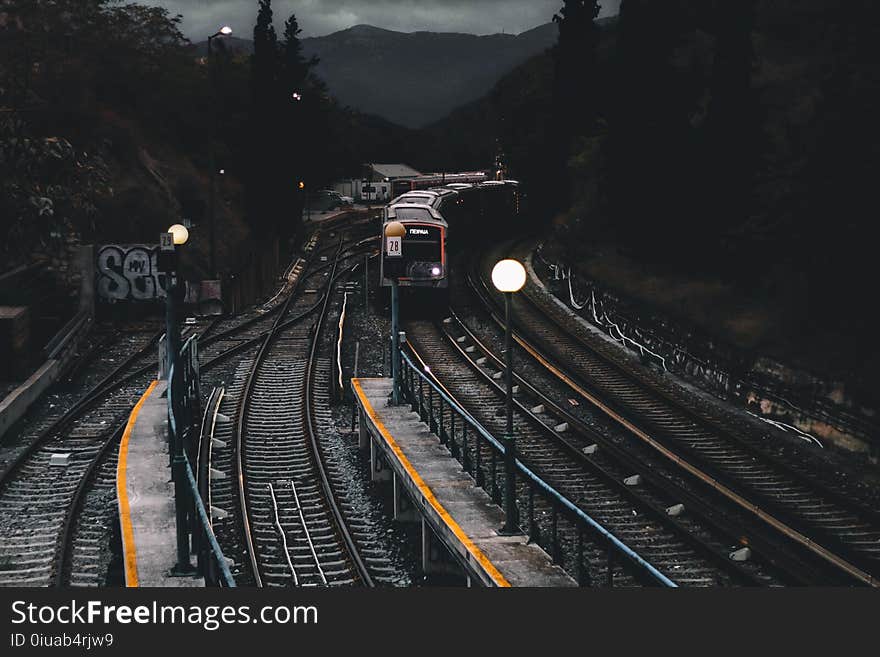 Train on Railways during Nighttime