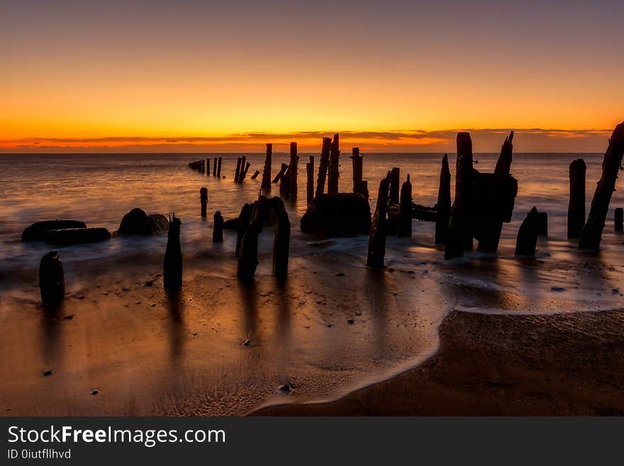 Sea, Sunrise, Sunset, Horizon