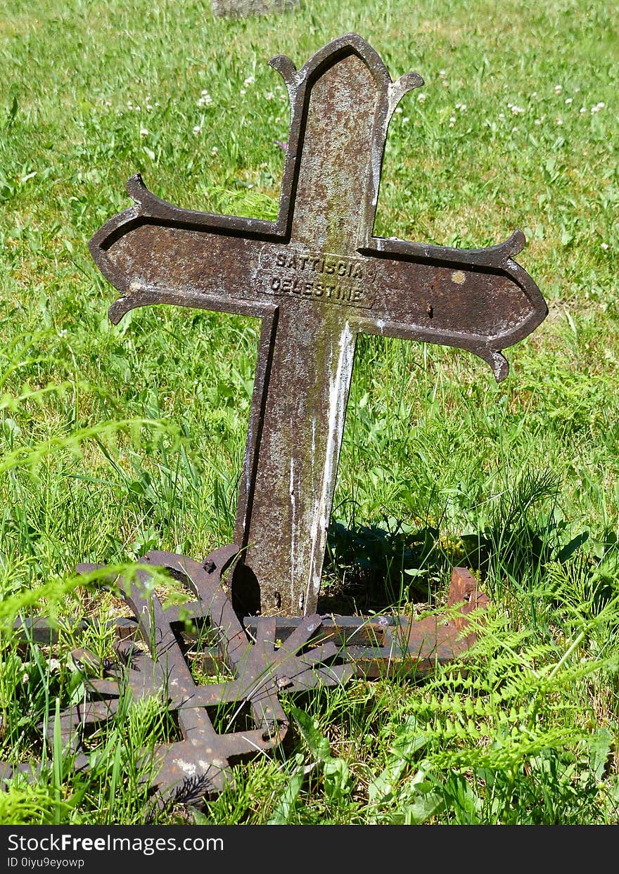 Cross, Grave, Grass, Headstone