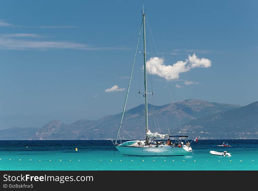 Sailing ship in Medierranean sea on the coast of Corsica island. Sailing ship in Medierranean sea on the coast of Corsica island