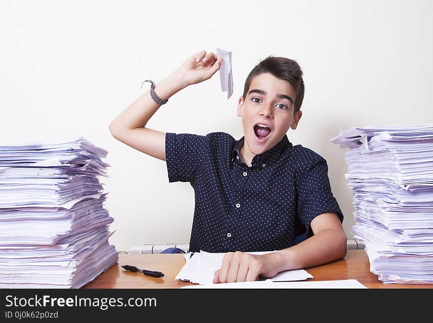 Child at school studying at the desk