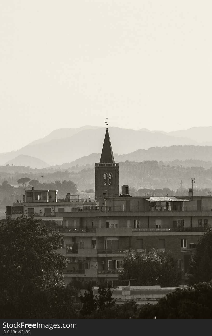 Sky, Black And White, Town, Horizon