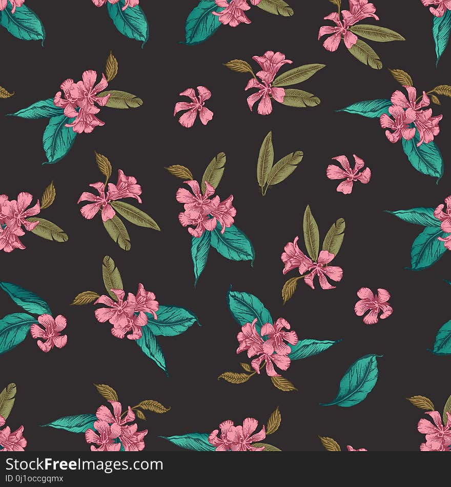 Seamless vector pattern of romantic flower on black background