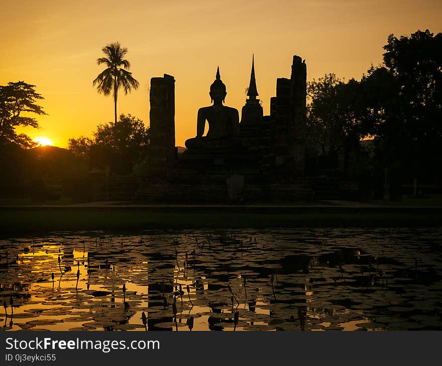 Sukhothai Historical Park World heritage Thailand Silhouette Sunset scene