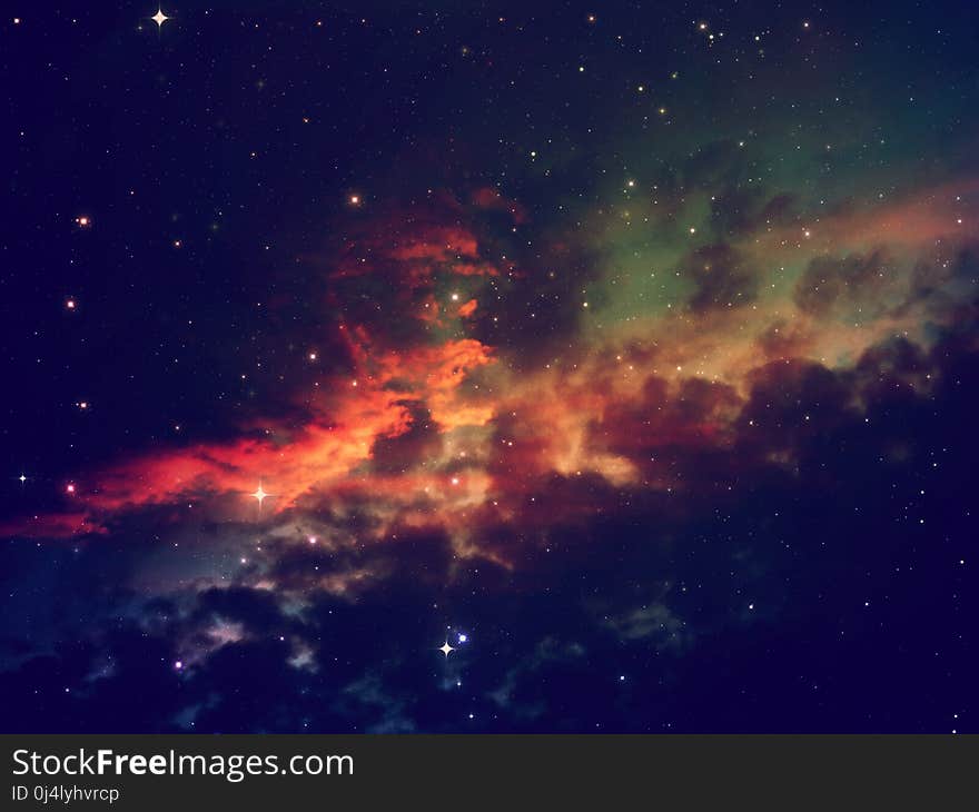 Fantasy space themed background with colorful stars and clouds. Fantasy space themed background with colorful stars and clouds.