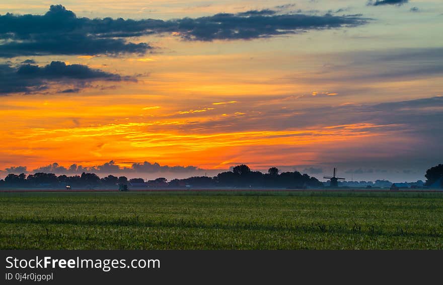 Sky, Field, Afterglow, Dawn