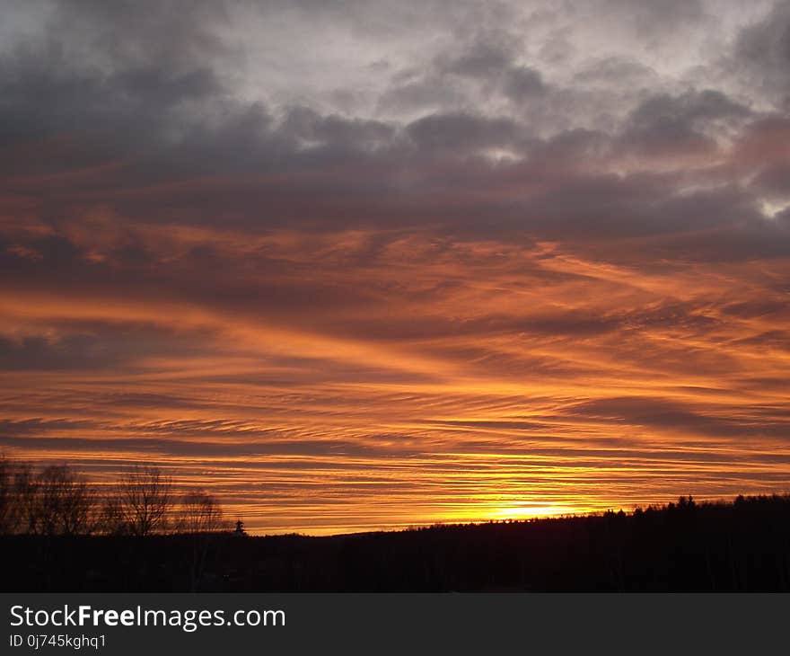 Sky, Red Sky At Morning, Afterglow, Horizon